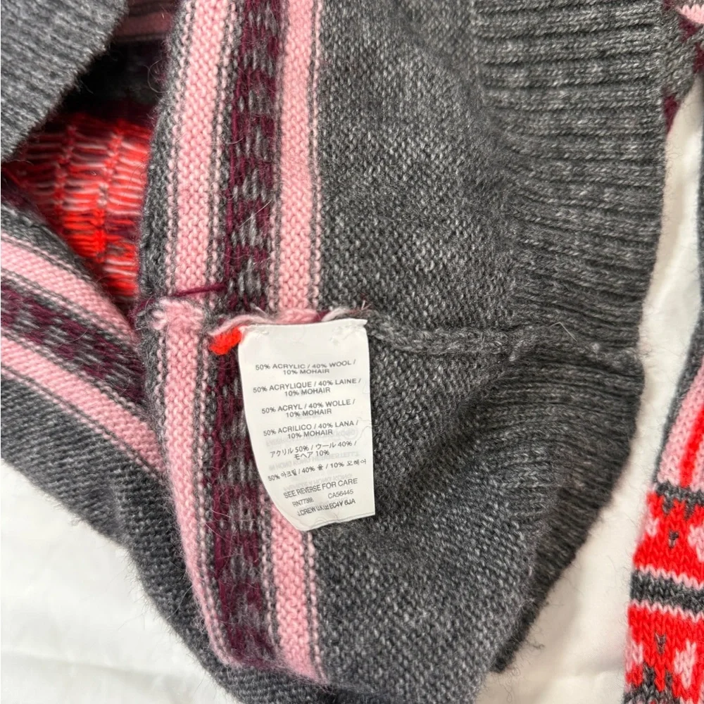 J.Crew Women’s Fair Isle Sweater Gray Red Pink Geometric Wool Mohair Size L